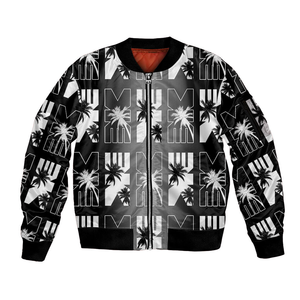 Bula Fiji Sleeve Zip Bomber Jacket Black Makare Masi Tapa Pattern LT05 Unisex Black - Polynesian Pride