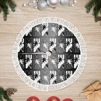 Bula Fiji Tree Skirt Black Makare Masi Tapa Pattern LT05 Fringed Black - Polynesian Pride