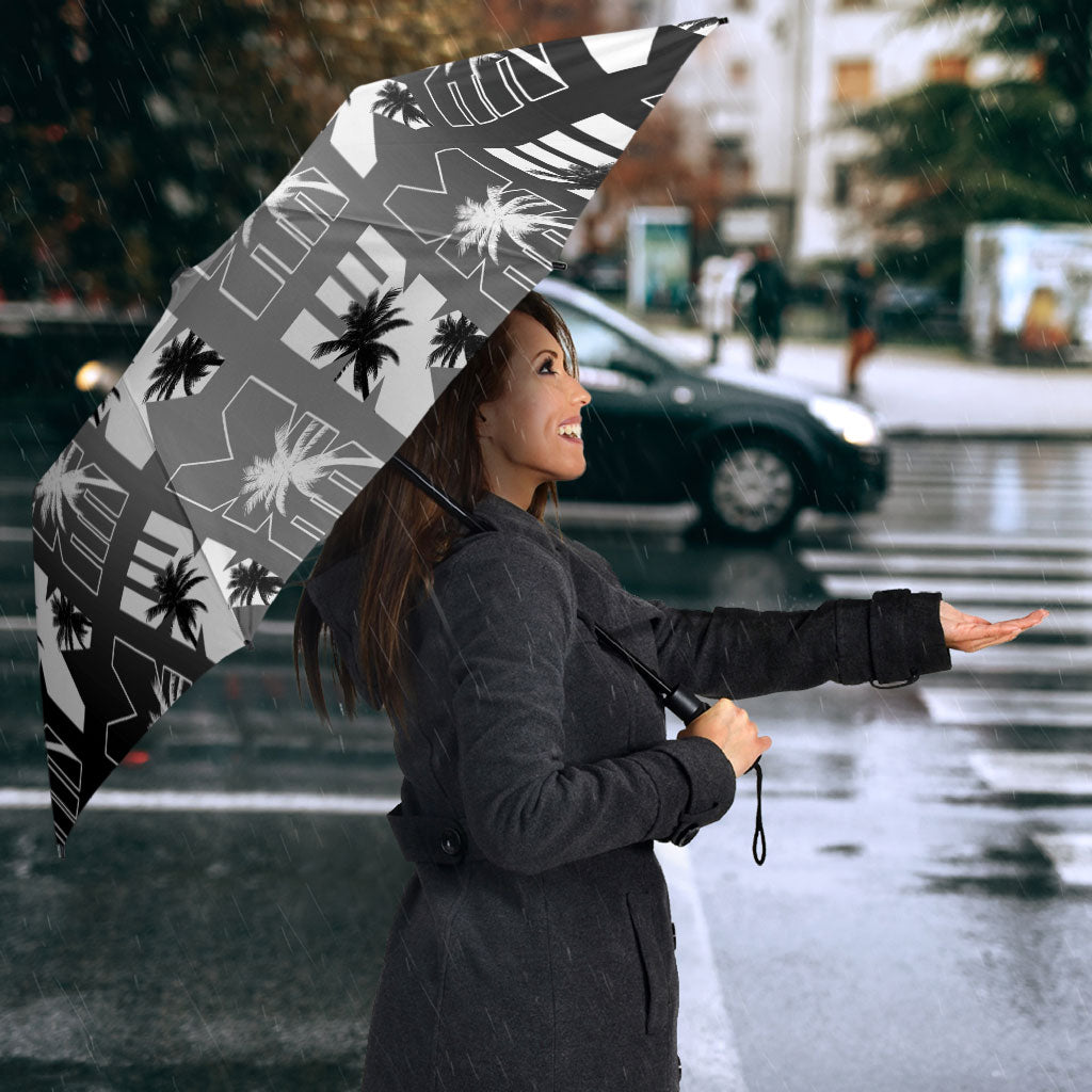 Bula Fiji Umbrella Black Makare Masi Tapa Pattern LT05 - Polynesian Pride