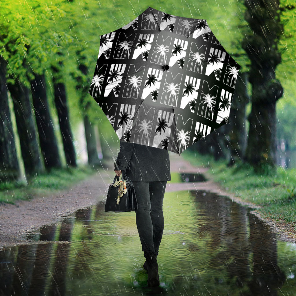 Bula Fiji Umbrella Black Makare Masi Tapa Pattern LT05 - Polynesian Pride