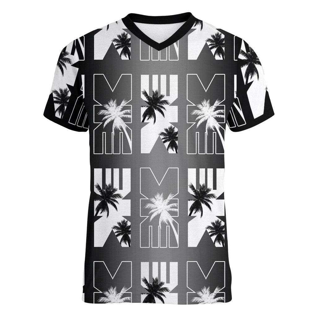Bula Fiji Women V-Neck T-Shirt Black Makare Masi Tapa Pattern LT05 Female Black - Polynesian Pride