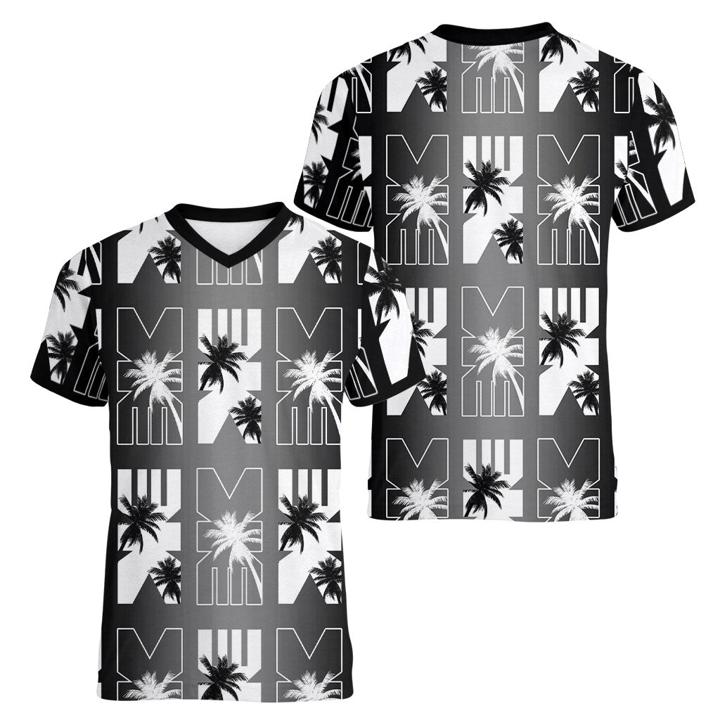 Bula Fiji Women V-Neck T-Shirt Black Makare Masi Tapa Pattern LT05 - Polynesian Pride