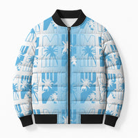 Bula Fiji Bomber Puffer Jacket White Makare Masi Tapa Pattern LT05 Unisex White - Polynesian Pride