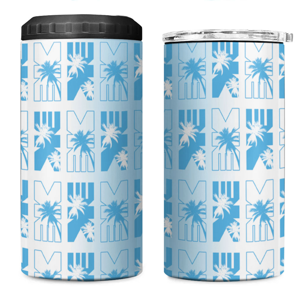 Bula Fiji 4 in 1 Can Cooler Tumbler White Makare Masi Tapa Pattern LT05 One Size: 16 oz White - Polynesian Pride