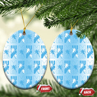 Bula Fiji Ceramic Ornament White Makare Masi Tapa Pattern LT05 Oval White - Polynesian Pride