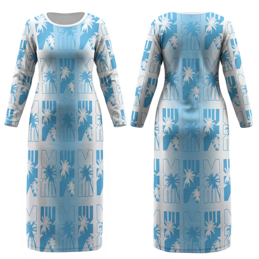Bula Fiji Couples Matching Long Sleeve Bodycon Dress and Hawaiian Shirt White Makare Masi Tapa Pattern LT05 - Polynesian Pride