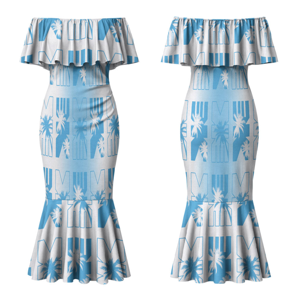 Bula Fiji Couples Matching Mermaid Dress and Hawaiian Shirt White Makare Masi Tapa Pattern LT05 - Polynesian Pride