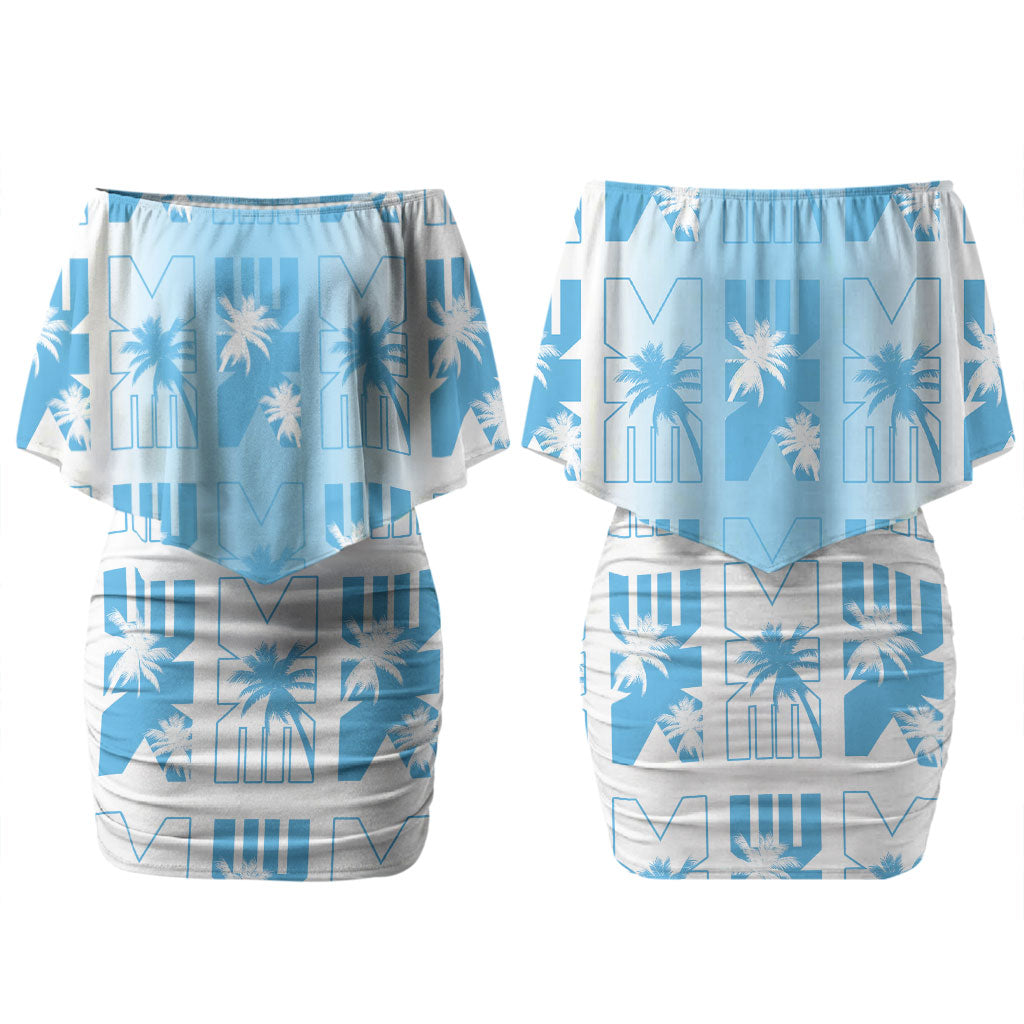 Bula Fiji Couples Matching Off Shoulder Short Dress and Hawaiian Shirt White Makare Masi Tapa Pattern LT05 - Polynesian Pride