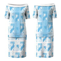 Bula Fiji Couples Matching Puletasi and Hawaiian Shirt White Makare Masi Tapa Pattern LT05 - Polynesian Pride