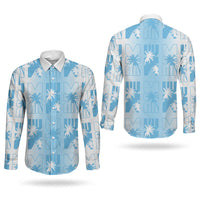 Bula Fiji Couples Matching Short Sleeve Bodycon Dress and Long Sleeve Button Shirt White Makare Masi Tapa Pattern LT05 - Polynesian Pride