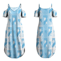 Bula Fiji Couples Matching Summer Maxi Dress and Long Sleeve Button Shirt White Makare Masi Tapa Pattern LT05 - Polynesian Pride
