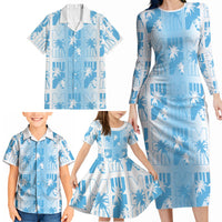 Bula Fiji Family Matching Long Sleeve Bodycon Dress and Hawaiian Shirt White Makare Masi Tapa Pattern LT05 - Polynesian Pride