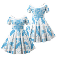 Bula Fiji Family Matching Long Sleeve Bodycon Dress and Hawaiian Shirt White Makare Masi Tapa Pattern LT05 Daughter's Dress White - Polynesian Pride