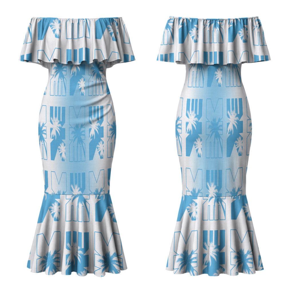 Bula Fiji Family Matching Mermaid Dress and Hawaiian Shirt White Makare Masi Tapa Pattern