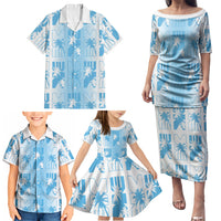 Bula Fiji Family Matching Puletasi and Hawaiian Shirt White Makare Masi Tapa Pattern LT05 - Polynesian Pride