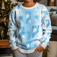 Bula Fiji Kid Ugly Christmas Sweater White Makare Masi Tapa Pattern LT05 - Polynesian Pride