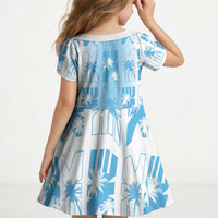 Bula Fiji Kid Short Sleeve Dress White Makare Masi Tapa Pattern LT05 - Polynesian Pride