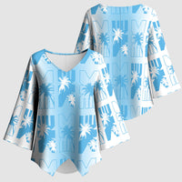 Bula Fiji Kimono Sleeve Blouse White Makare Masi Tapa Pattern LT05 - Polynesian Pride
