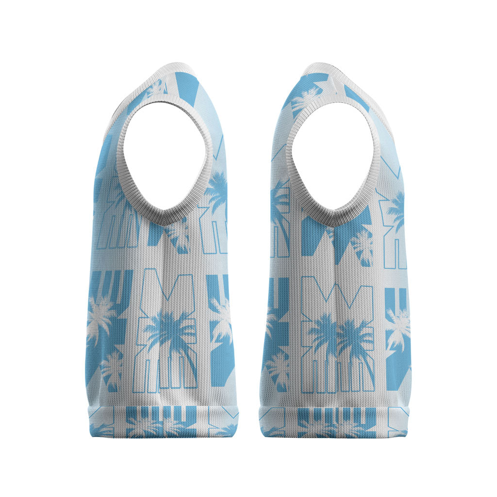 Bula Fiji Christmas Knitted V-Neck Vest White Makare Masi Tapa Pattern LT05 - Polynesian Pride