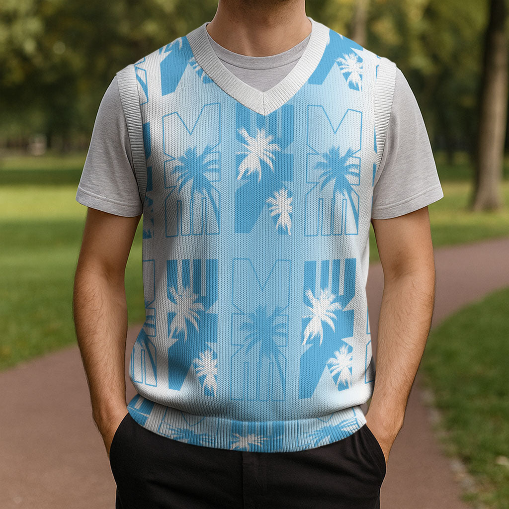 Bula Fiji Christmas Knitted V-Neck Vest White Makare Masi Tapa Pattern LT05 - Polynesian Pride