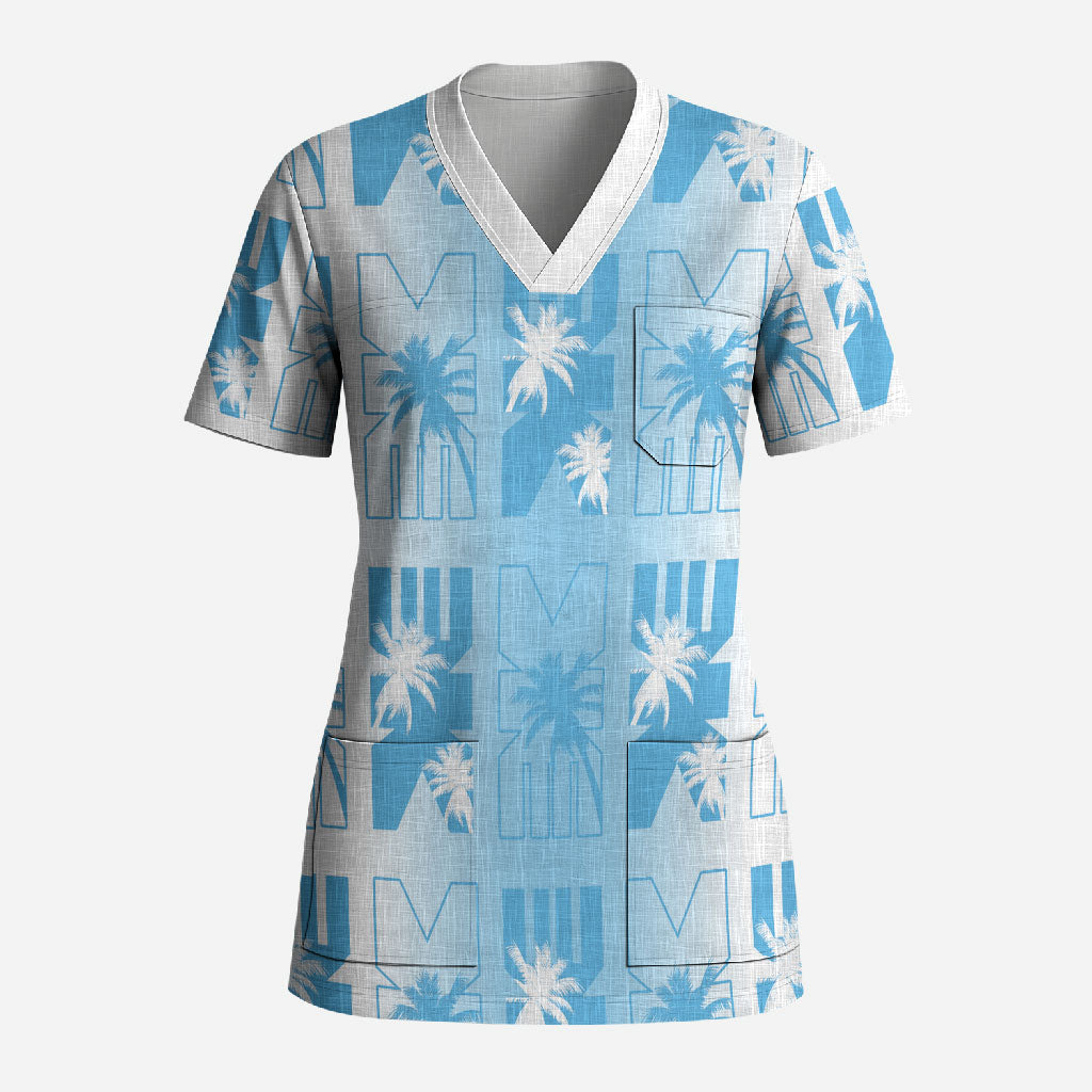 Bula Fiji Scrub Top White Makare Masi Tapa Pattern LT05 Adult White - Polynesian Pride