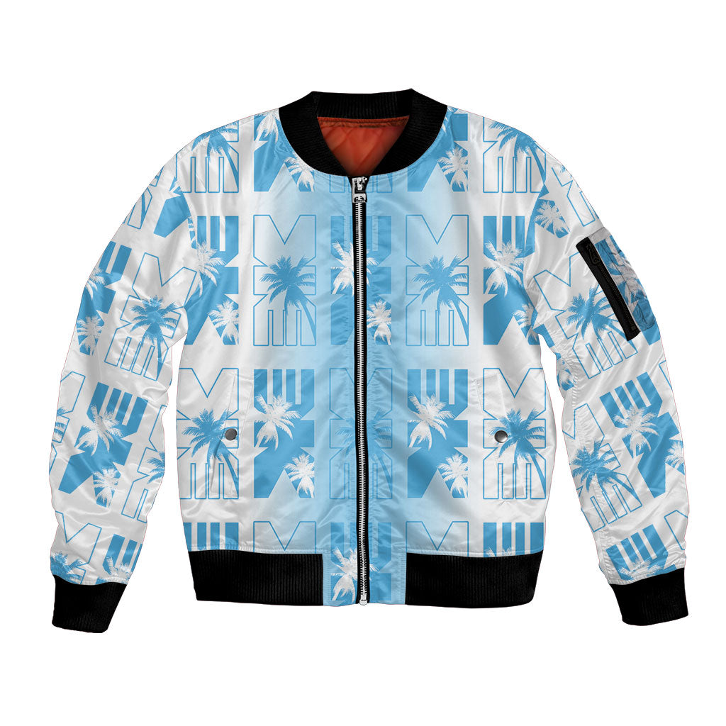 Bula Fiji Sleeve Zip Bomber Jacket White Makare Masi Tapa Pattern LT05 Unisex White - Polynesian Pride