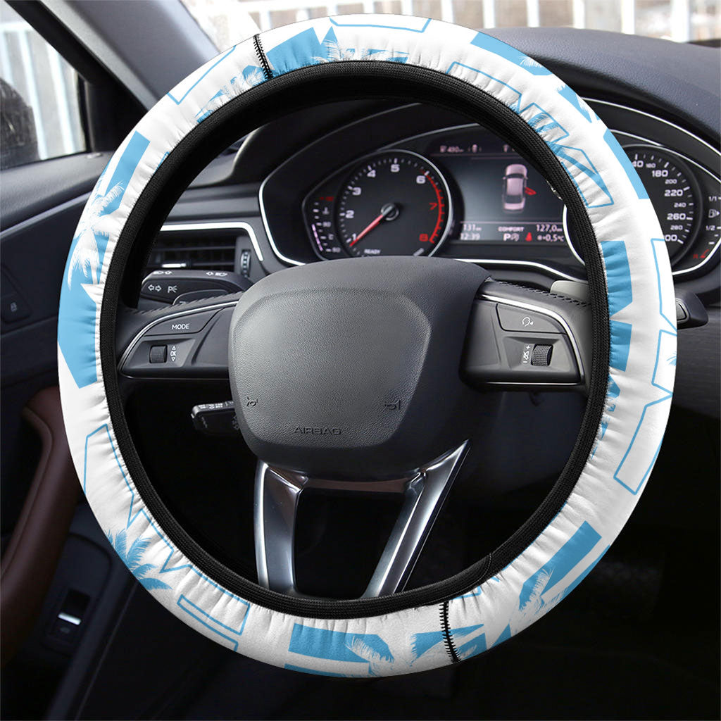 Bula Fiji Steering Wheel Cover White Makare Masi Tapa Pattern LT05 - Polynesian Pride