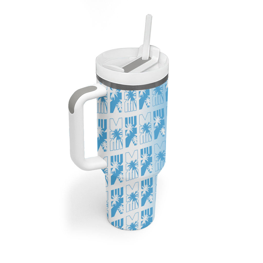 Bula Fiji Tumbler With Handle White Makare Masi Tapa Pattern LT05 - Polynesian Pride