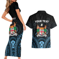 Personalised Happy Fiji Day 1970 Couples Matching Short Sleeve Bodycon Dress and Hawaiian Shirt Flag Grunge Style LT05 - Polynesian Pride