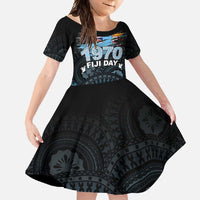Personalised Happy Fiji Day 1970 Family Matching Mermaid Dress and Hawaiian Shirt Flag Grunge Style LT05 Daughter's Dress Black - Polynesian Pride