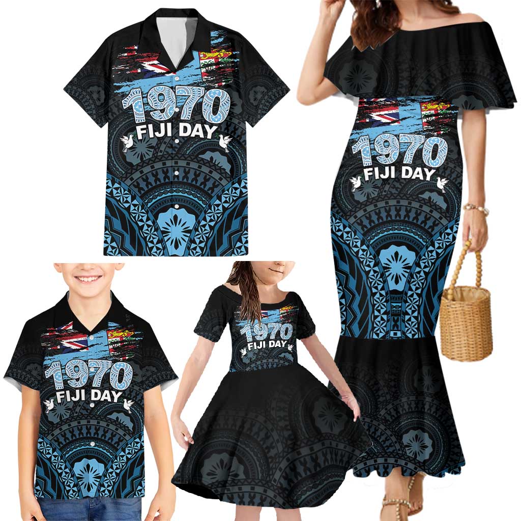Personalised Happy Fiji Day 1970 Family Matching Mermaid Dress and Hawaiian Shirt Flag Grunge Style LT05 - Polynesian Pride