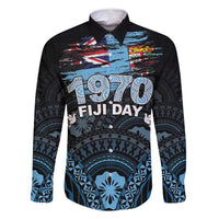 Personalised Happy Fiji Day 1970 Family Matching Mermaid Dress and Hawaiian Shirt Flag Grunge Style LT05 Dad's Shirt - Long Sleeve Black - Polynesian Pride