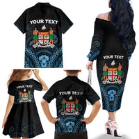 Personalised Happy Fiji Day 1970 Family Matching Off The Shoulder Long Sleeve Dress and Hawaiian Shirt Flag Grunge Style LT05 - Polynesian Pride