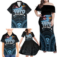 Personalised Happy Fiji Day 1970 Family Matching Off Shoulder Maxi Dress and Hawaiian Shirt Flag Grunge Style LT05 - Polynesian Pride