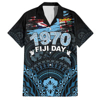 Personalised Happy Fiji Day 1970 Family Matching Off Shoulder Maxi Dress and Hawaiian Shirt Flag Grunge Style LT05 Dad's Shirt - Short Sleeve Black - Polynesian Pride