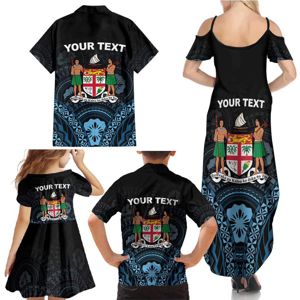 Personalised Happy Fiji Day 1970 Family Matching Summer Maxi Dress and Hawaiian Shirt Flag Grunge Style LT05 - Polynesian Pride
