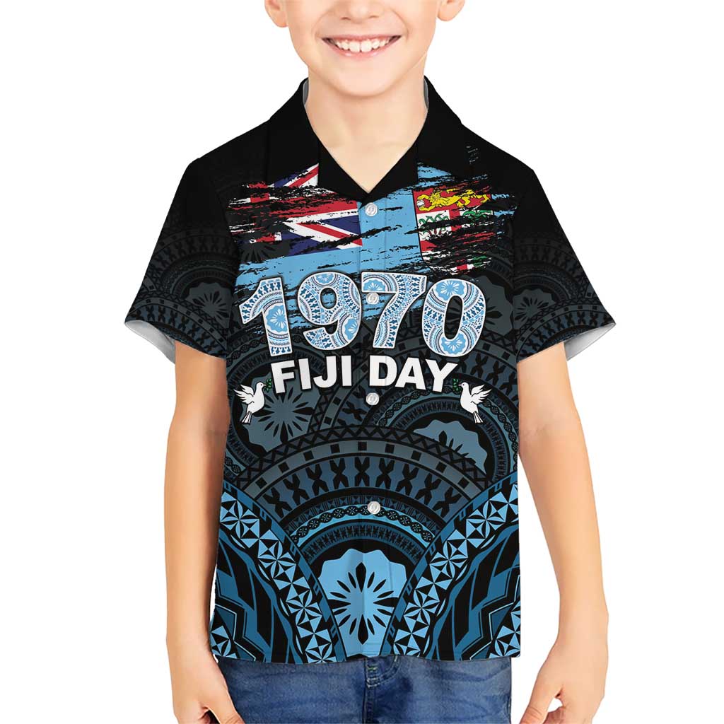 Personalised Happy Fiji Day 1970 Hawaiian Shirt Flag Grunge Style