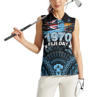 Personalised Happy Fiji Day 1970 Women Sleeveless Polo Shirt Flag Grunge Style