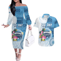 Fiji Day Couples Matching Off The Shoulder Long Sleeve Dress and Hawaiian Shirt Proud To Be Fijian LT05 Blue - Polynesian Pride