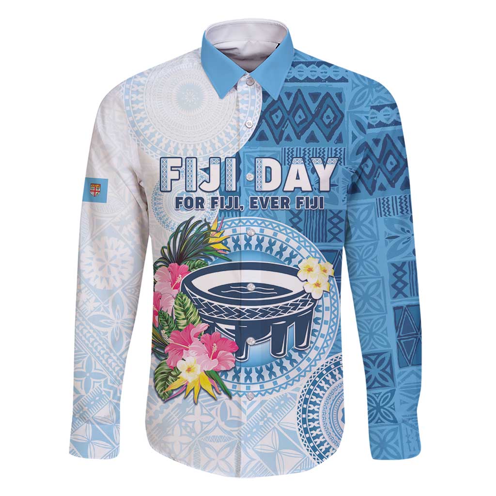 Fiji Day Family Matching Long Sleeve Bodycon Dress and Hawaiian Shirt Proud To Be Fijian LT05 Dad's Shirt - Long Sleeve Blue - Polynesian Pride