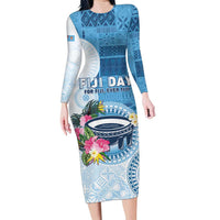 Fiji Day Family Matching Long Sleeve Bodycon Dress and Hawaiian Shirt Proud To Be Fijian LT05 Mom's Dress Blue - Polynesian Pride