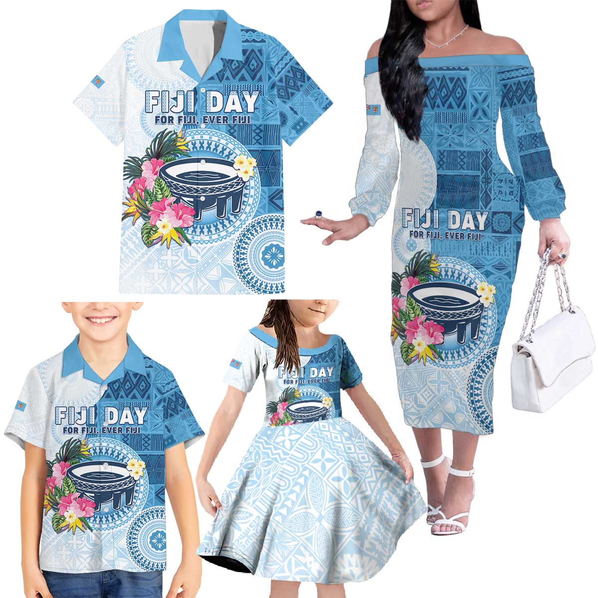 Fiji Day Family Matching Off The Shoulder Long Sleeve Dress and Hawaiian Shirt Proud To Be Fijian LT05 - Polynesian Pride