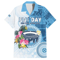 Fiji Day Family Matching Off The Shoulder Long Sleeve Dress and Hawaiian Shirt Proud To Be Fijian LT05 Dad's Shirt - Short Sleeve Blue - Polynesian Pride