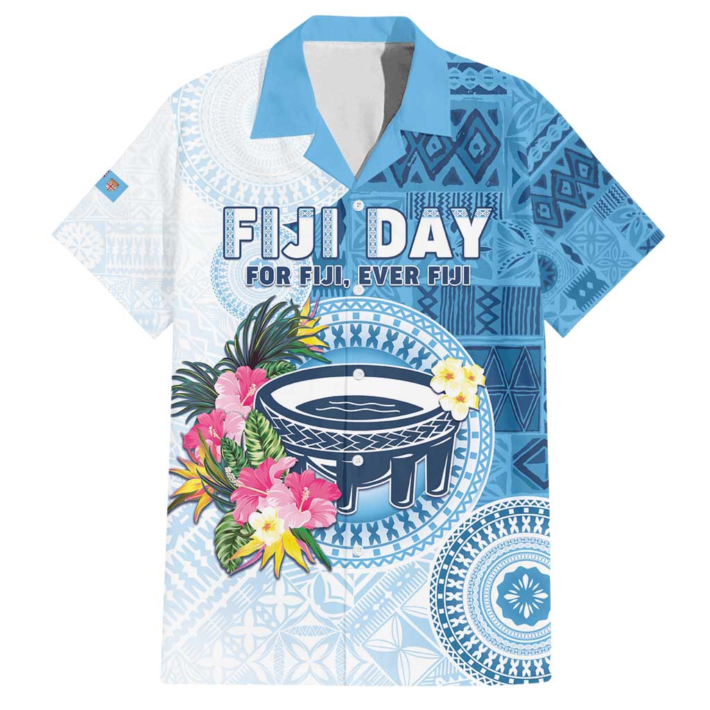 Fiji Day Family Matching Off Shoulder Maxi Dress and Hawaiian Shirt Proud To Be Fijian LT05 Dad's Shirt - Short Sleeve Blue - Polynesian Pride