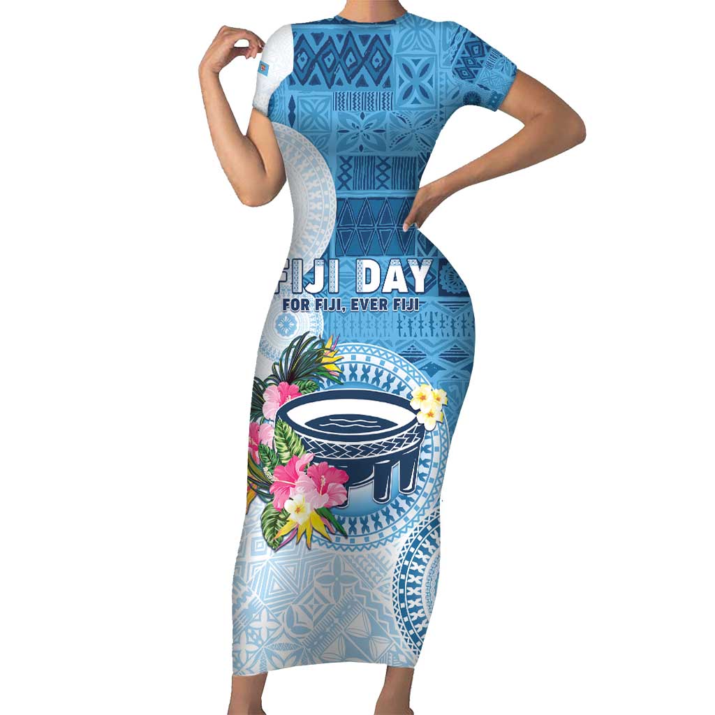 Fiji Day Family Matching Short Sleeve Bodycon Dress and Hawaiian Shirt Proud To Be Fijian LT05 Mom's Dress Blue - Polynesian Pride