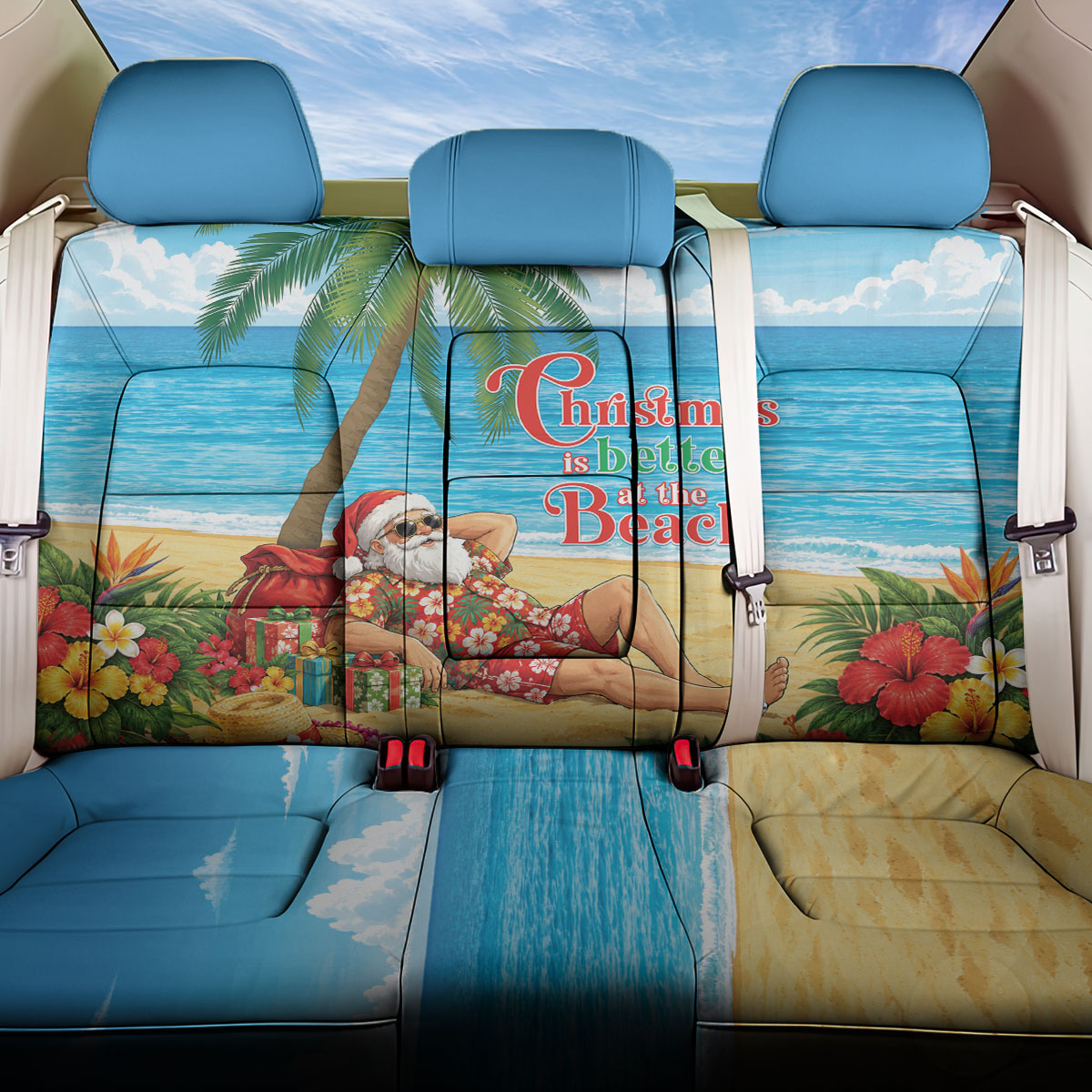 Hawaii Jolly Christmas Back Car Seat Cover Xmas Is Better At The Beach LT05 One Size Blue - Polynesian Pride
