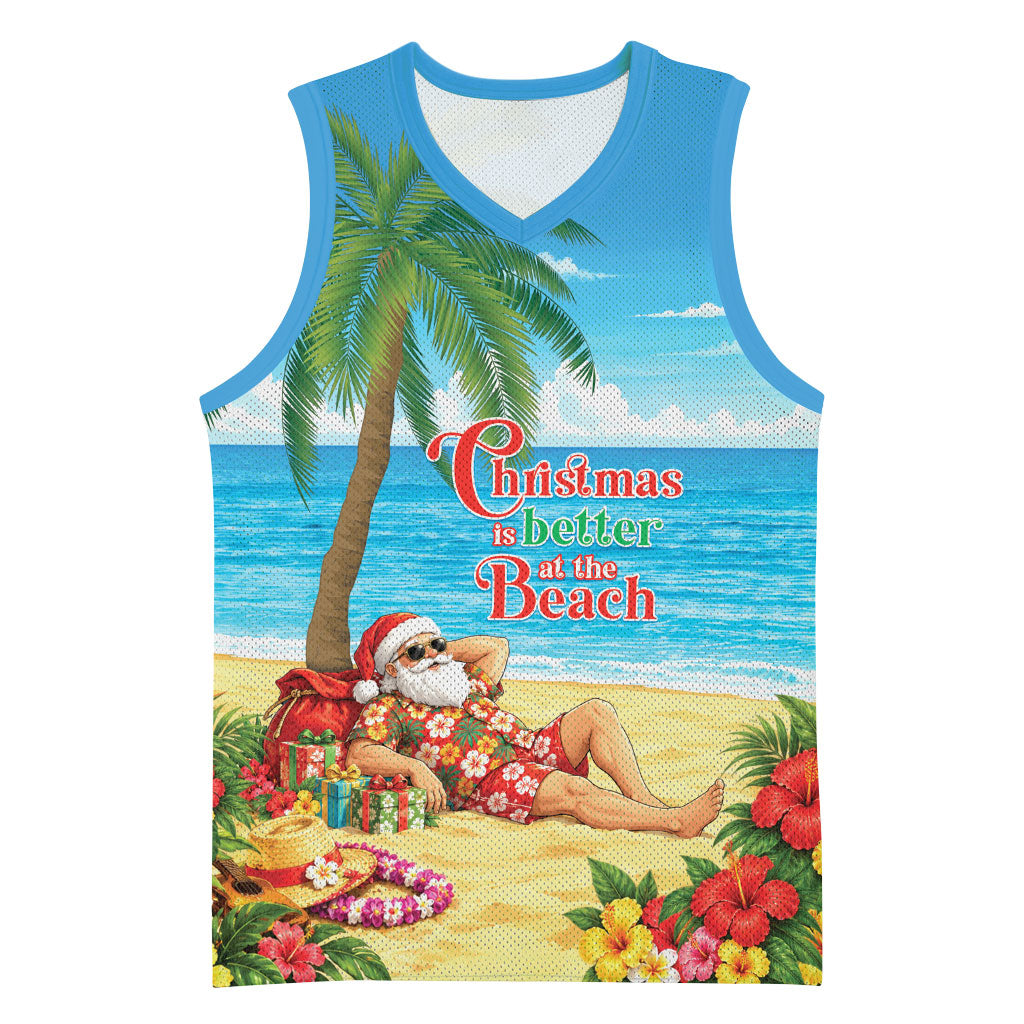 Hawaii Jolly Christmas Basketball Jersey Xmas Is Better At The Beach LT05 Unisex Blue - Polynesian Pride