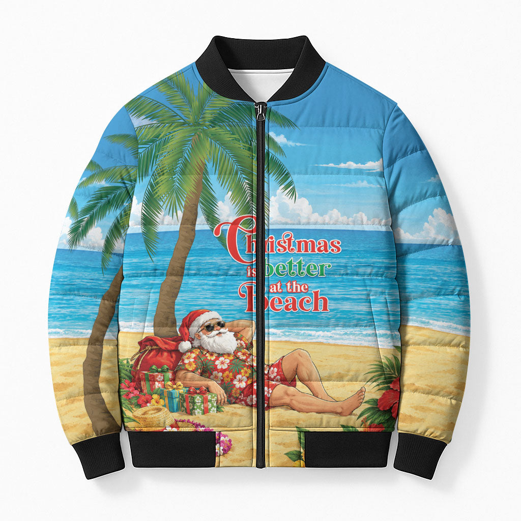 Hawaii Jolly Christmas Bomber Puffer Jacket Xmas Is Better At The Beach LT05 Unisex Blue - Polynesian Pride