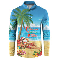 Hawaii Jolly Christmas Button Sweatshirt Xmas Is Better At The Beach LT05 Blue - Polynesian Pride