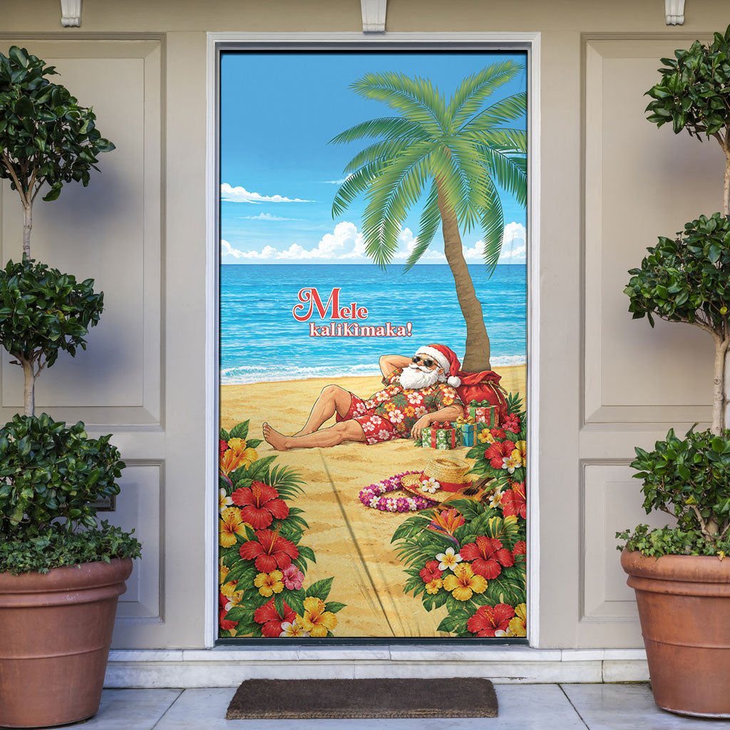Hawaii Jolly Christmas Door Cover Xmas Is Better At The Beach LT05 Blue - Polynesian Pride
